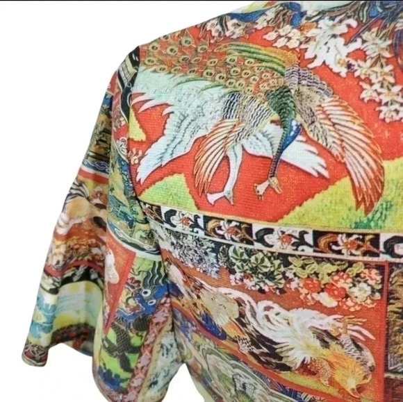 Vintage 70s Novelty Print keyhole blouse.  Size Large - Picture 4 of 15